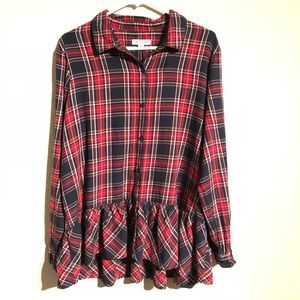 Beach lunch lounge | Plaid Peplum Hem Button Down